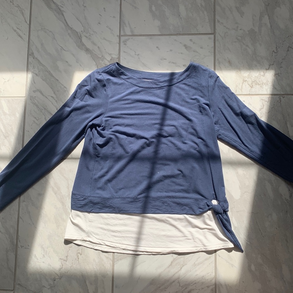 Blue long sleeve shirt with connected white undershirt size xs J.Jill